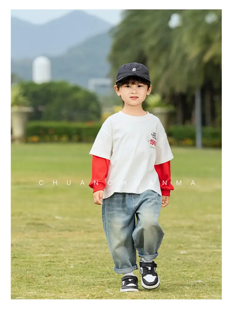 Kids Letter Print T-Shirt Blue Green 1966 — feature 25