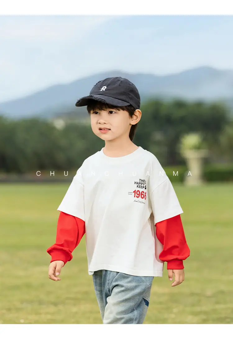 Kids Letter Print T-Shirt Blue Green 1966 — feature 26