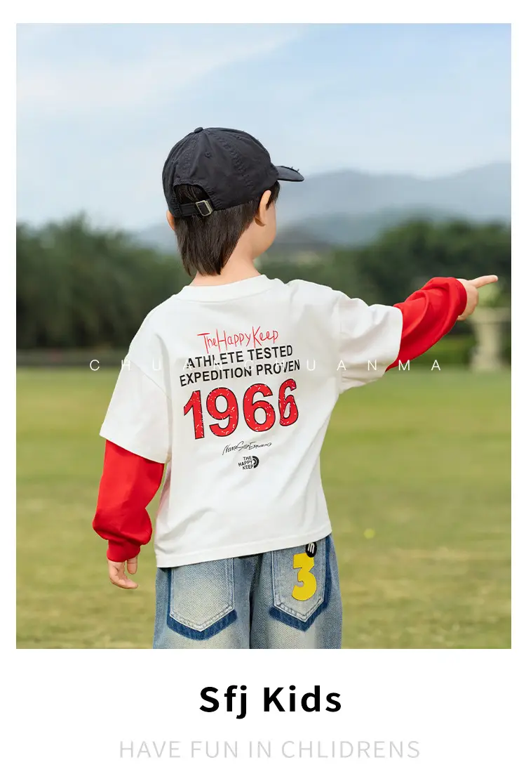 Kids Letter Print T-Shirt Blue Green 1966 — feature 27