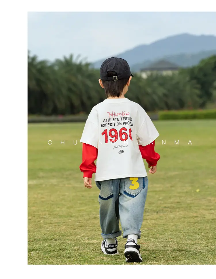 Kids Letter Print T-Shirt Blue Green 1966 — feature 28