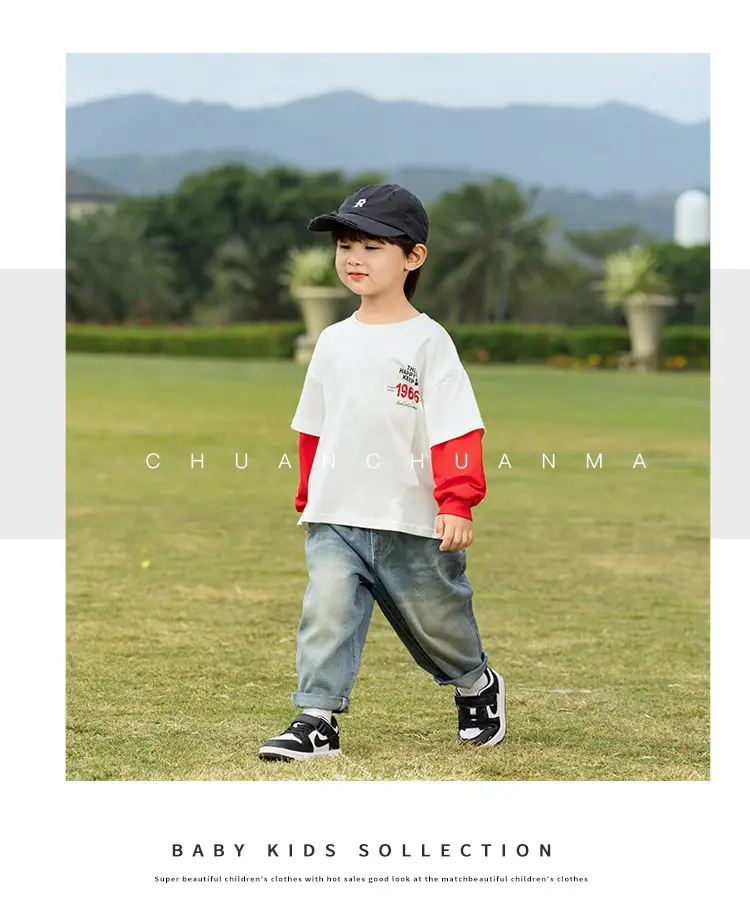 Kids Letter Print T-Shirt Blue Green 1966 — feature 29