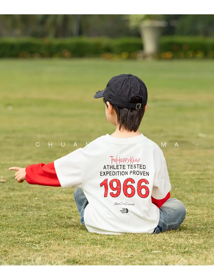 Kids Letter Print T-Shirt Blue Green 1966 — feature 30