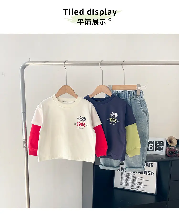 Kids Letter Print T-Shirt Blue Green 1966 — feature 9