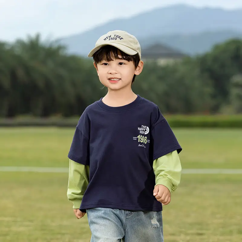 Kids Letter Print T-Shirt Blue Green 1966 - Image 2