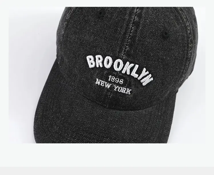 Black Wash Denim Baseball Cap with "Brooklyn 1998" Embroidery — feature 6