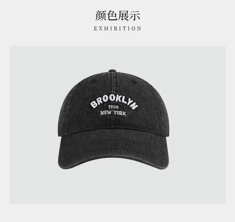 Black Wash Denim Baseball Cap with "Brooklyn 1998" Embroidery — feature 7