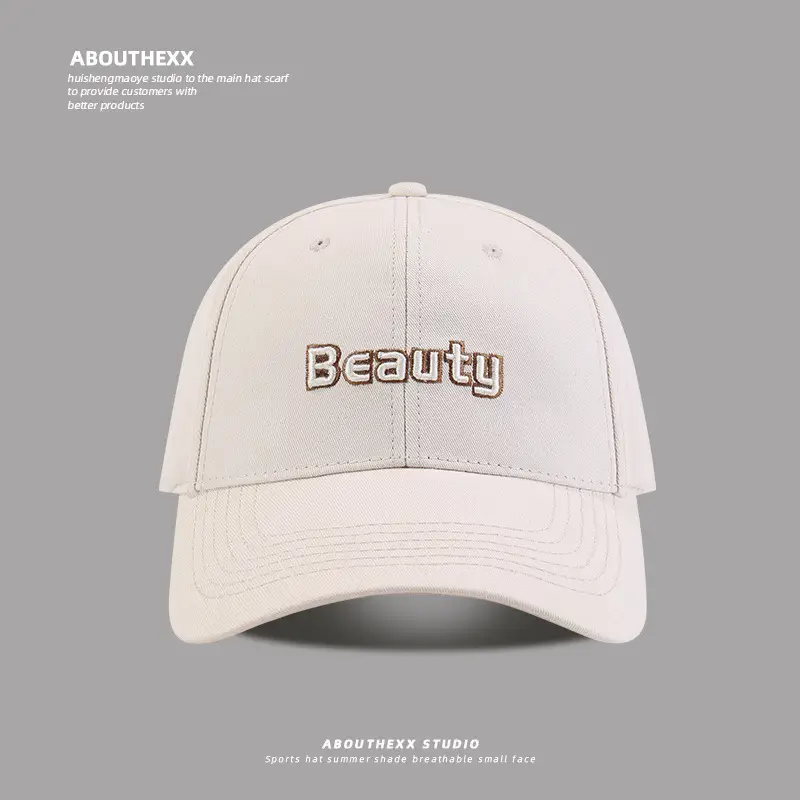 Women's Korean Embroidered Hard Top Hat Beige - Image 8