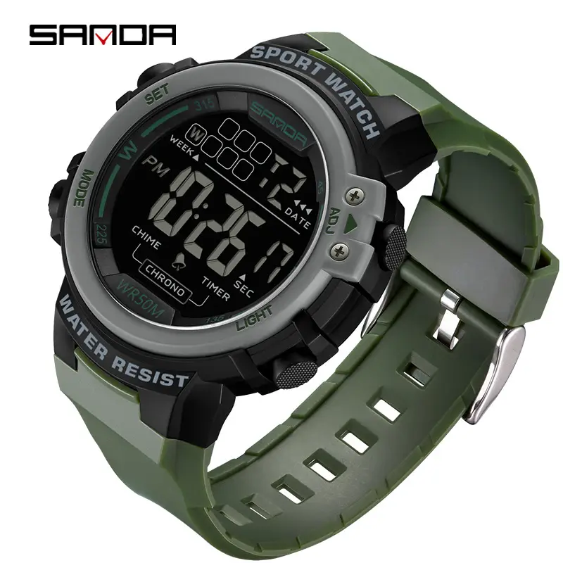 Men's Green Digital Water Resistant Sport Watch - Image 3