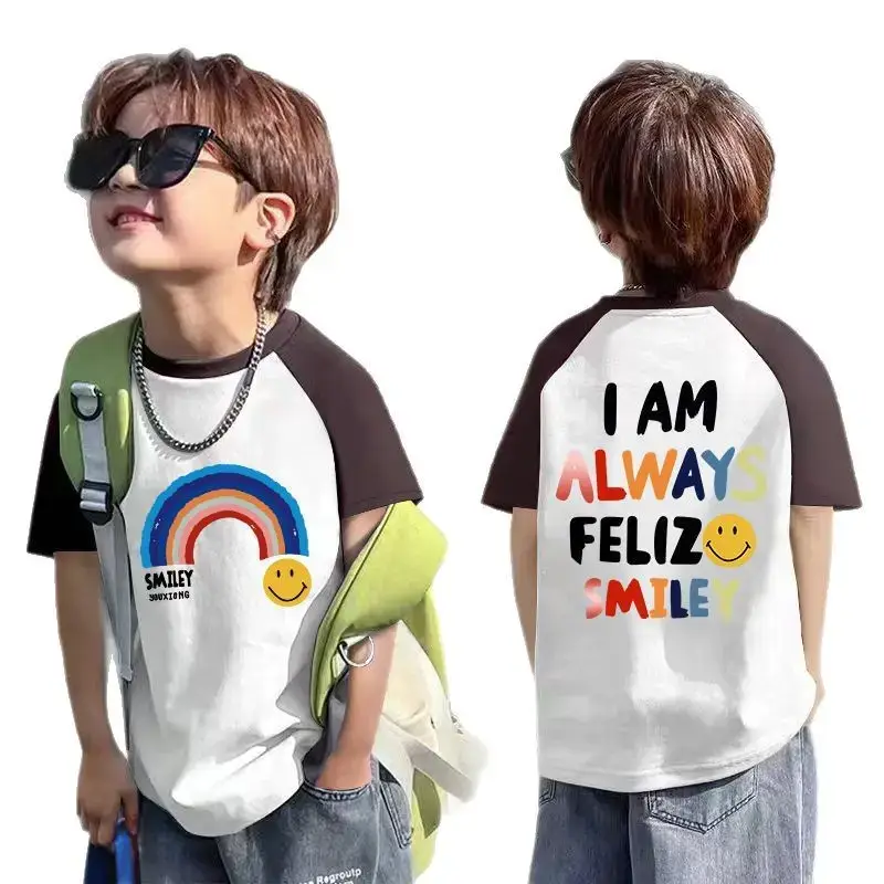 Boys T-shirt Rainbow Smile Back Design Summer Wear