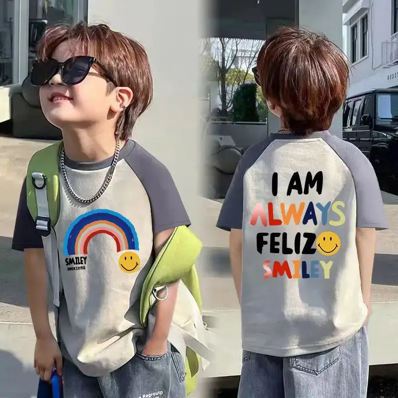 Boys T-shirt Rainbow Smile Back Design Summer Wear