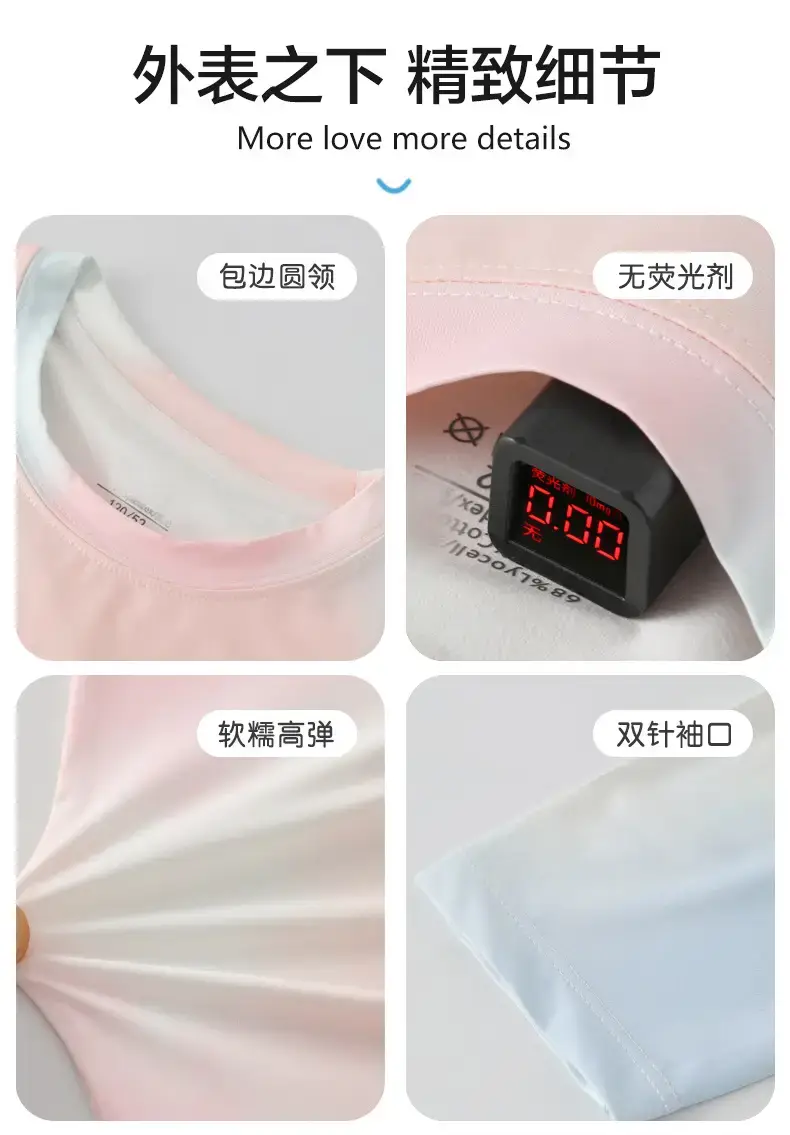 Girls Ice Silk Long Sleeve T-Shirt Pink White — feature 10