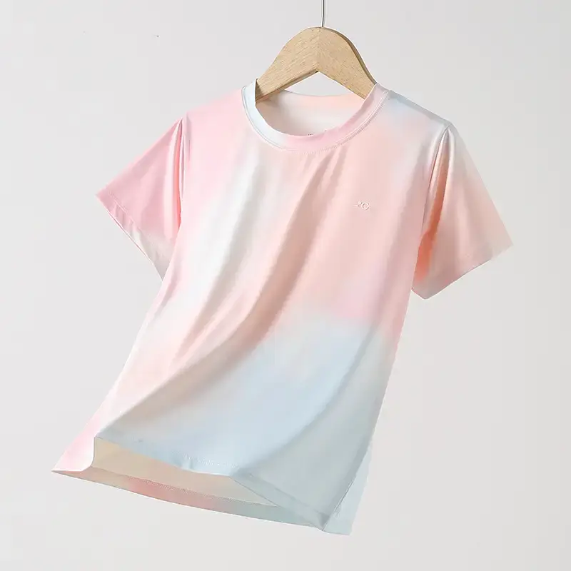 Girls Ice Silk Long Sleeve T-Shirt Pink White - Image 4