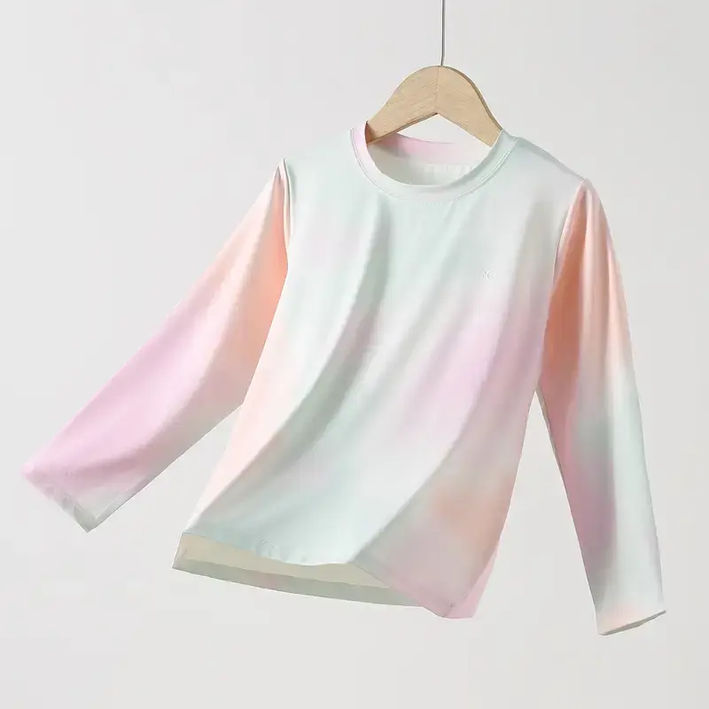 Girls Ice Silk Long Sleeve T-Shirt Pink White - Image 6