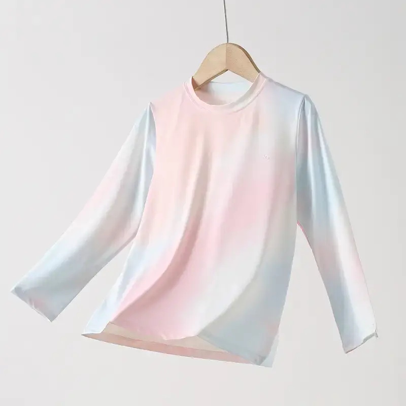 Girls Ice Silk Long Sleeve T-Shirt Pink White - Image 8