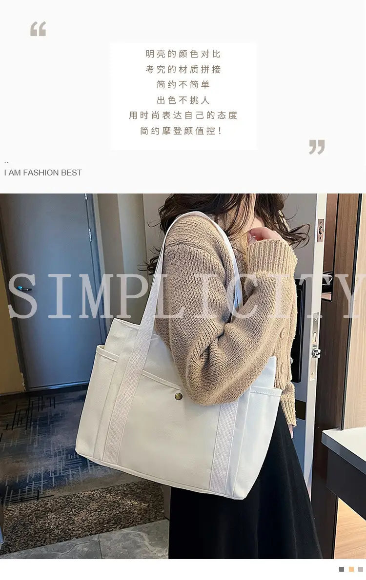 Women's Canvas Shoulder Bag Large Capacity Multi-Pocket — feature 1