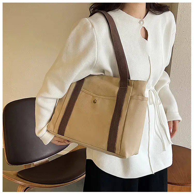 Women's Canvas Shoulder Bag Large Capacity Multi-Pocket — feature 16