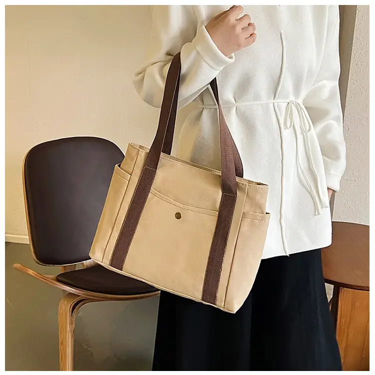 Women's Canvas Shoulder Bag Large Capacity Multi-Pocket — feature 18