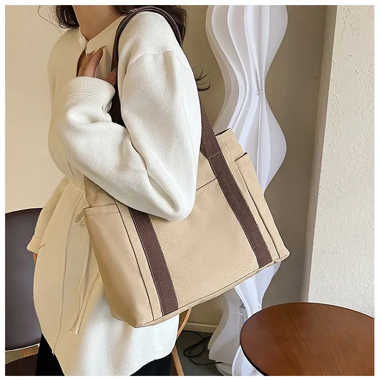 Women's Canvas Shoulder Bag Large Capacity Multi-Pocket — feature 21