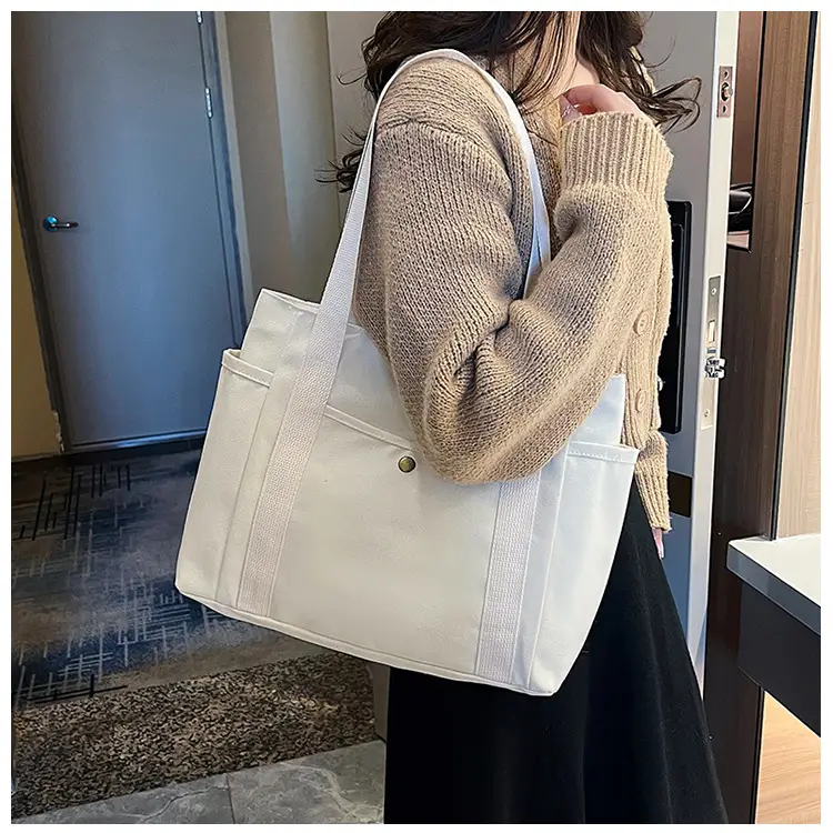 Women's Canvas Shoulder Bag Large Capacity Multi-Pocket — feature 25