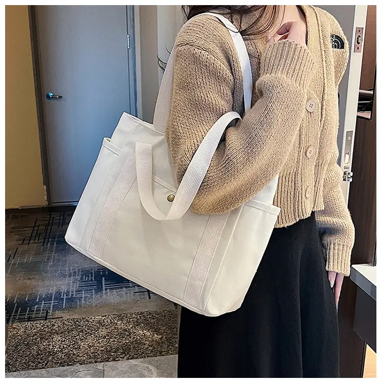Women's Canvas Shoulder Bag Large Capacity Multi-Pocket — feature 27