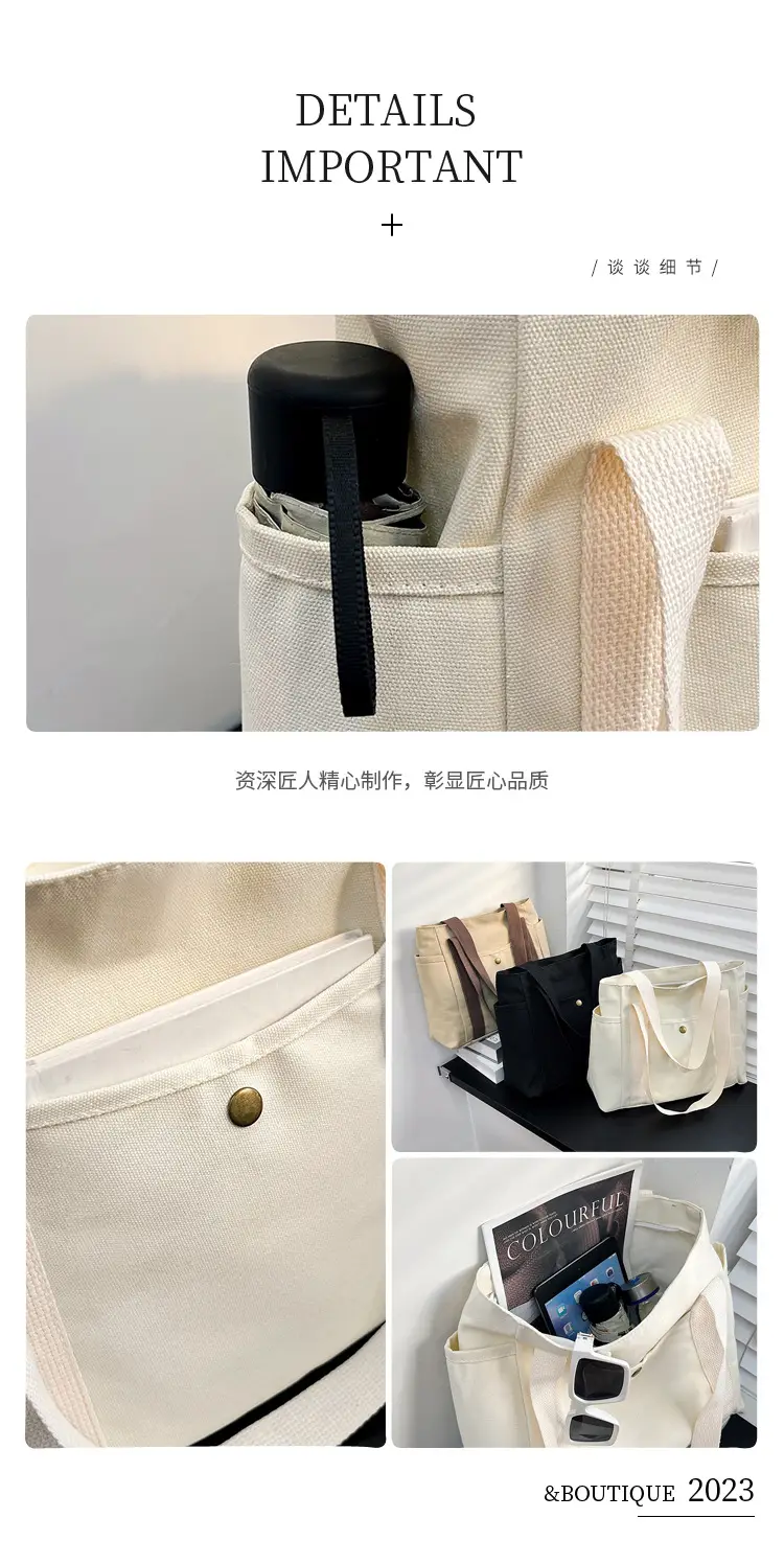 Women's Canvas Shoulder Bag Large Capacity Multi-Pocket — feature 4