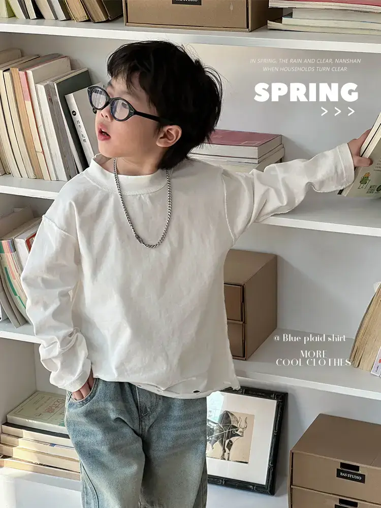 Boys Loose White T-Shirt 2026 Spring Kids Casual Wear - Image 2