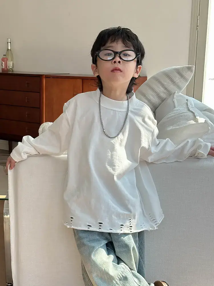 Boys Loose White T-Shirt 2026 Spring Kids Casual Wear - Image 3