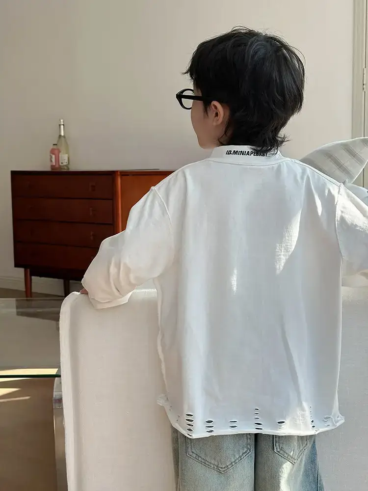 Boys Loose White T-Shirt 2026 Spring Kids Casual Wear - Image 5