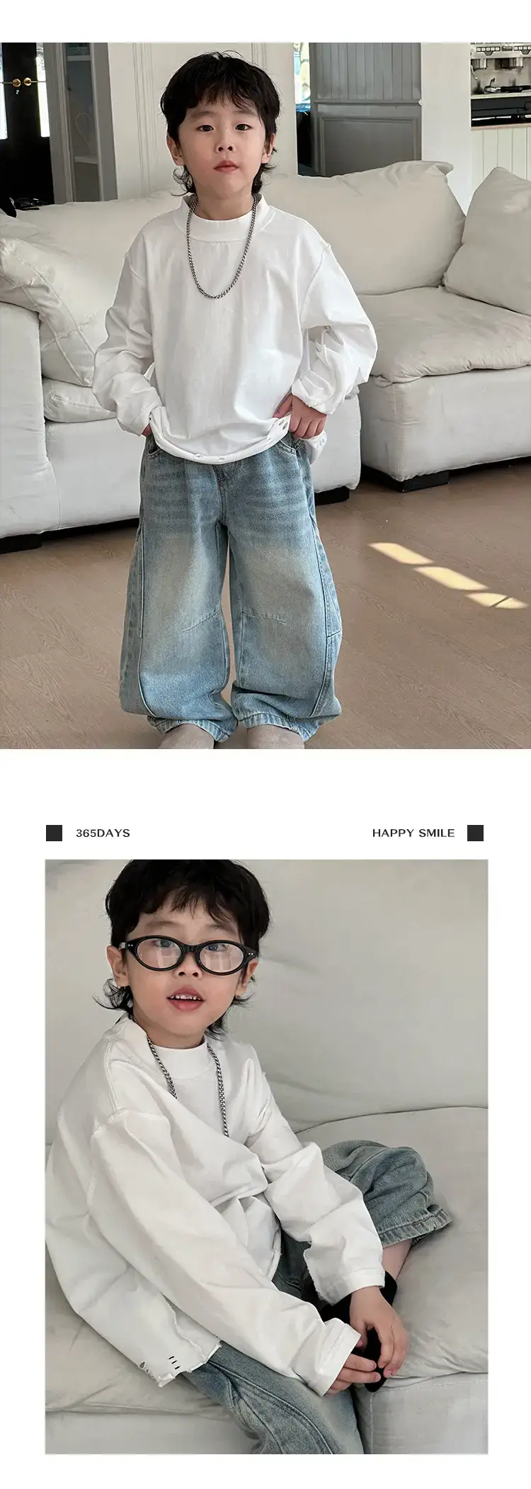 Boys Loose White T-Shirt 2026 Spring Kids Casual Wear — feature 14
