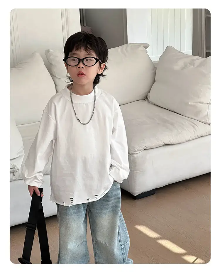 Boys Loose White T-Shirt 2026 Spring Kids Casual Wear — feature 2