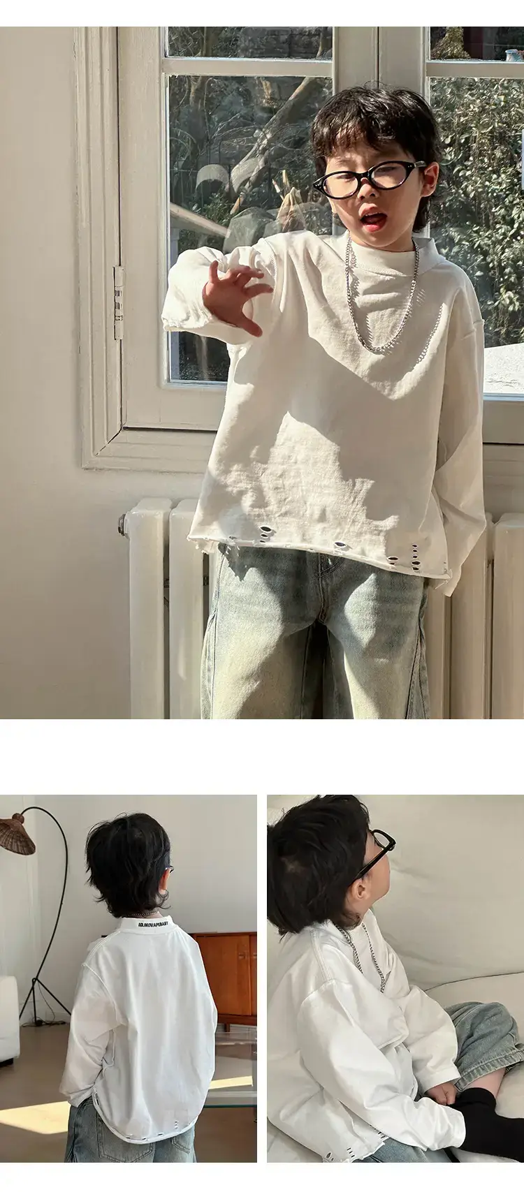 Boys Loose White T-Shirt 2026 Spring Kids Casual Wear — feature 9