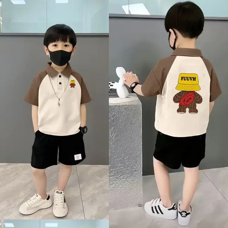 Boys Pure Cotton Manga Print Polo Shorts Set - Image 11