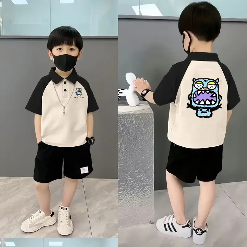 Boys Pure Cotton Manga Print Polo Shorts Set - Image 14