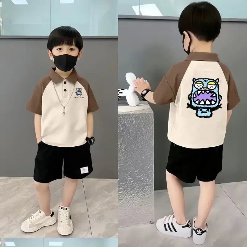 Boys Pure Cotton Manga Print Polo Shorts Set - Image 15