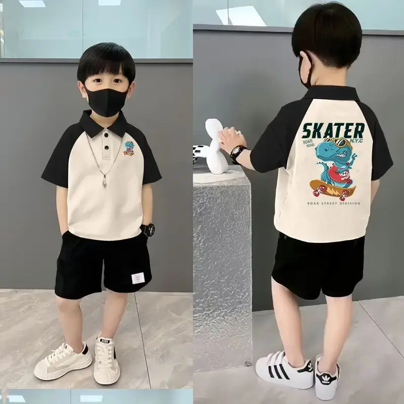 Boys Pure Cotton Manga Print Polo Shorts Set - Image 18
