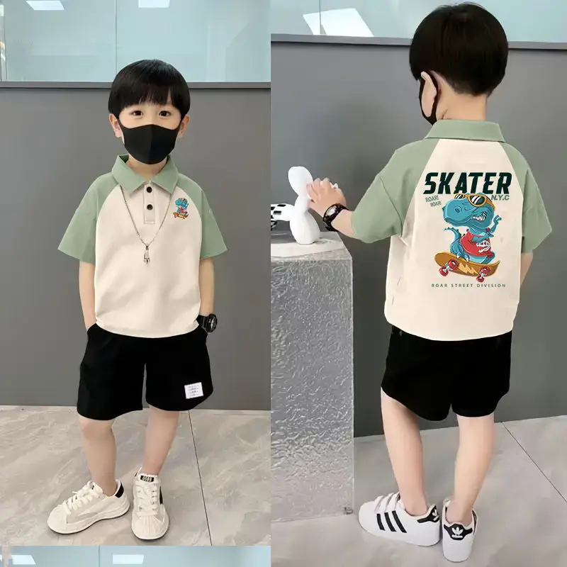 Boys Pure Cotton Manga Print Polo Shorts Set - Image 20