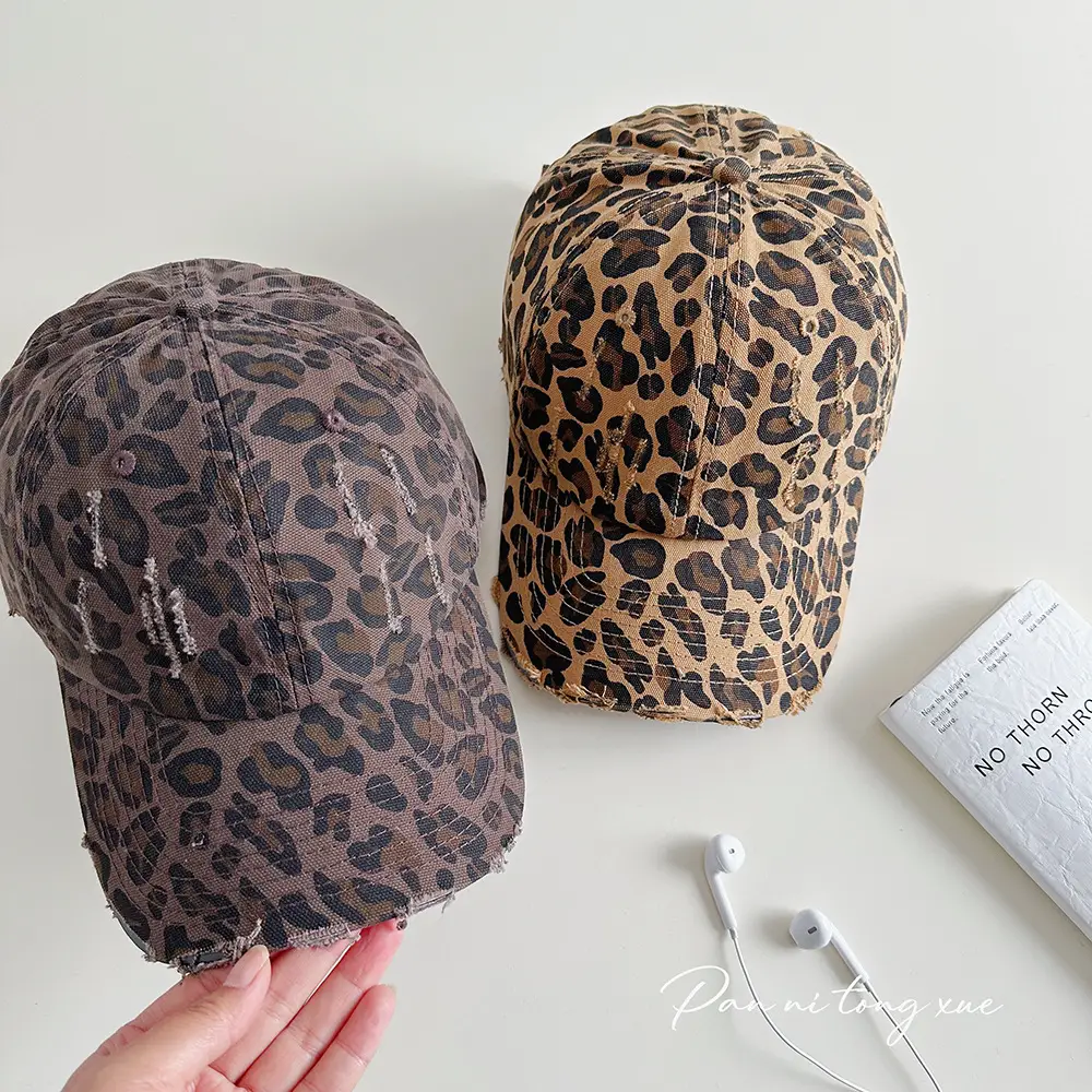 American Retro Leopard Print Distressed Cap - Image 5