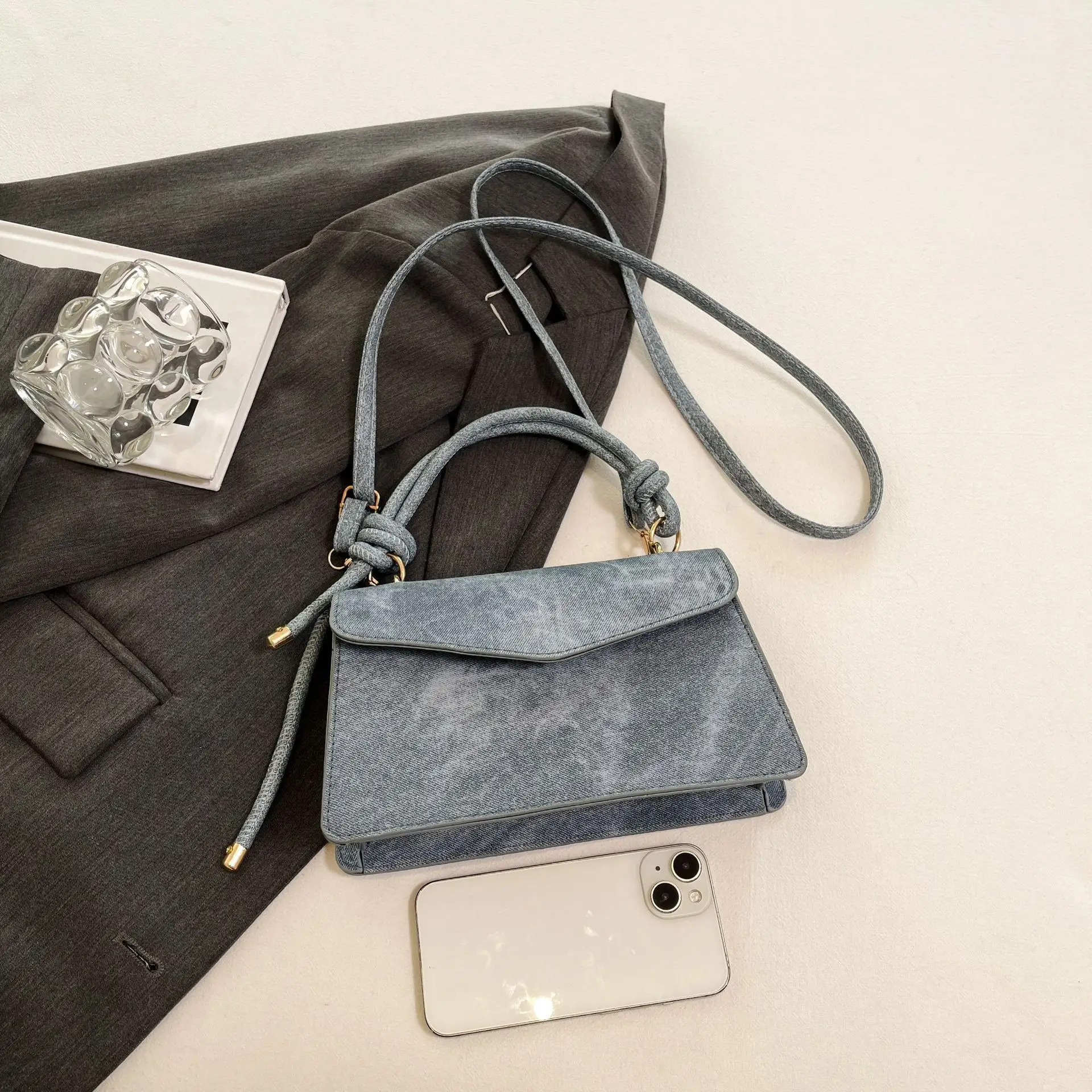 Retro Square Handbag for Women Grey 2025 - Image 7