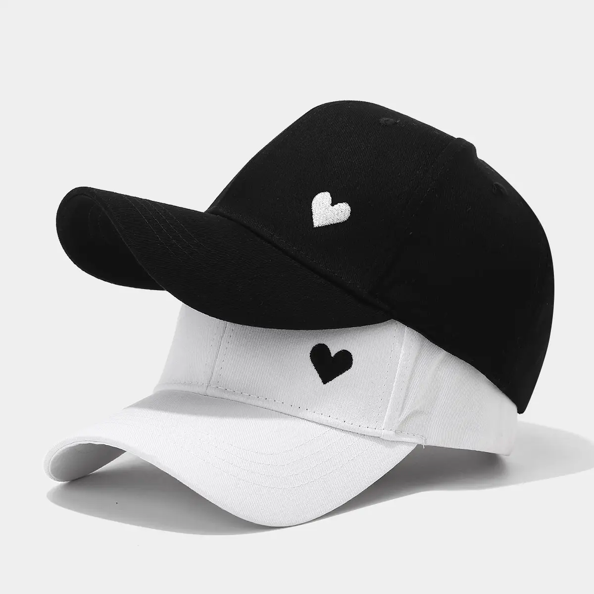 Women White Heart Cap Spring Summer Embroidered