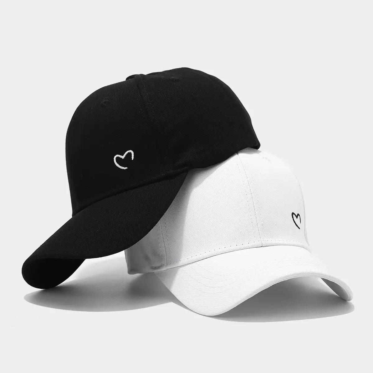 Women White Heart Cap Spring Summer Embroidered