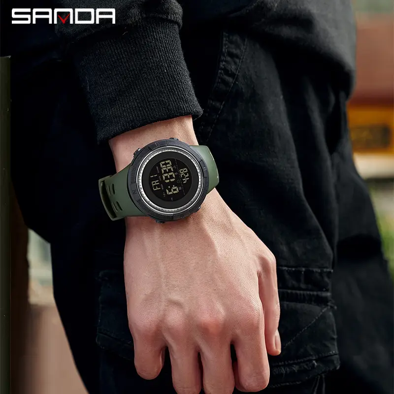 Sanda Digital Fitness Watch Black Red Waterproof
