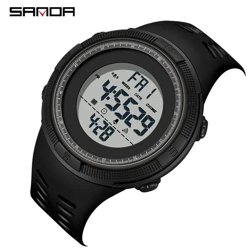 Sanda Digital Fitness Watch Black Red Waterproof