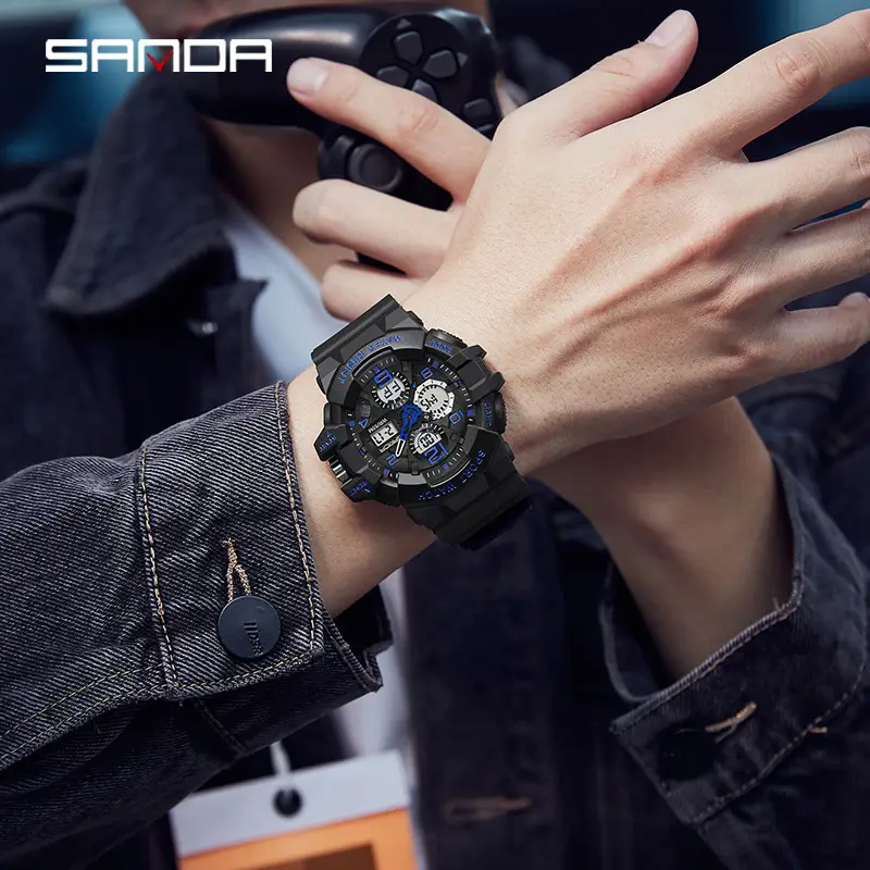 Sanda Sport Watch Waterproof Multi-Function Black White
