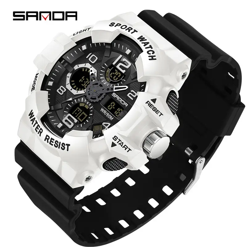 Sanda Sport Watch Waterproof Multi-Function Black White