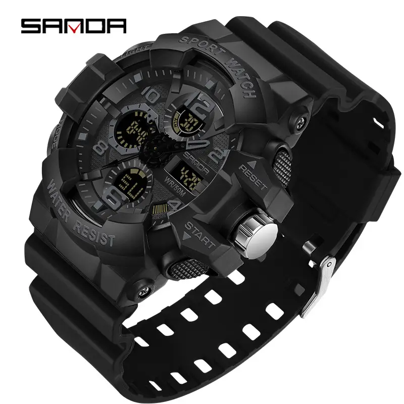 Sanda Sport Watch Waterproof Multi-Function Black White