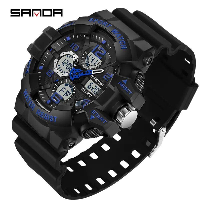 Sanda Sport Watch Waterproof Multi-Function Black White