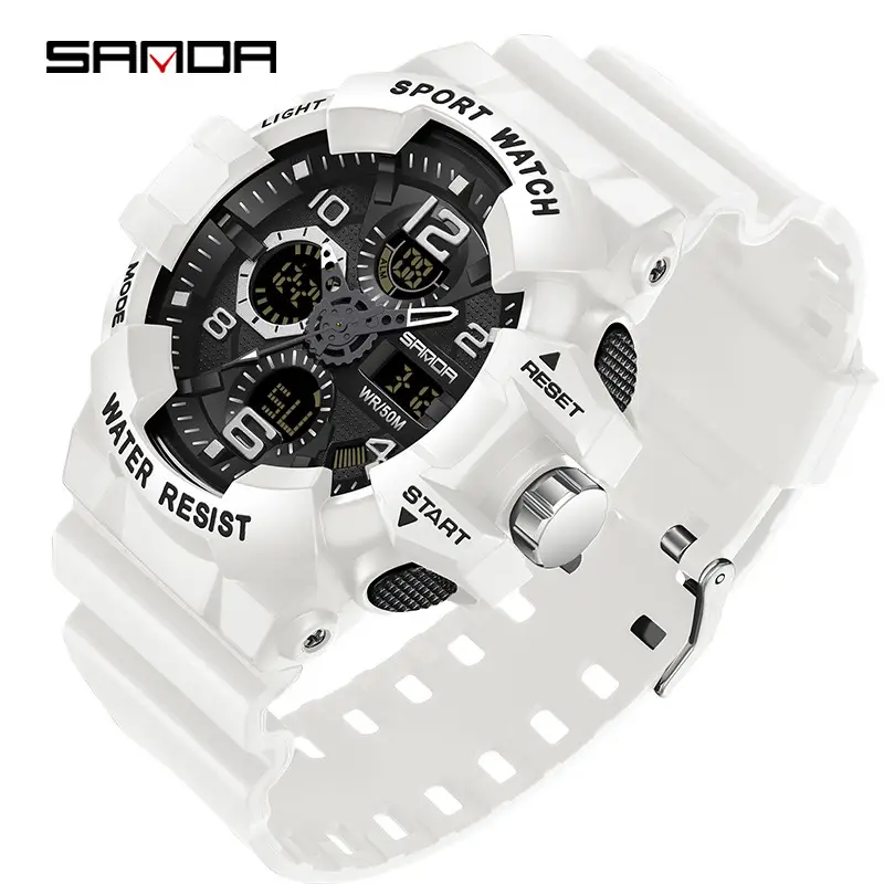 Sanda Sport Watch Waterproof Multi-Function Black White