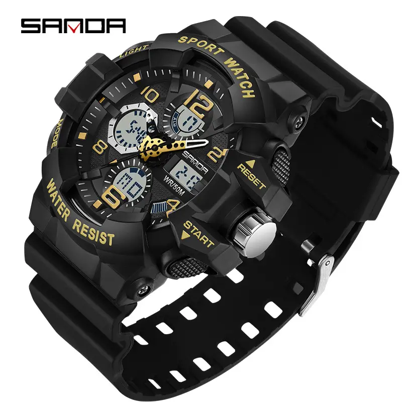 Sanda Sport Watch Waterproof Multi-Function Black White