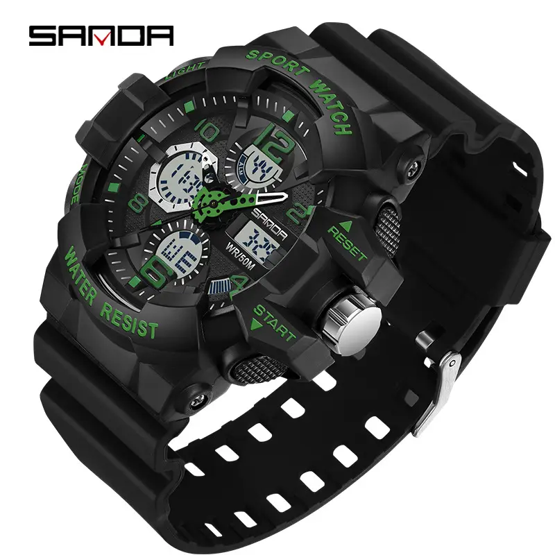 Sanda Sport Watch Waterproof Multi-Function Black White