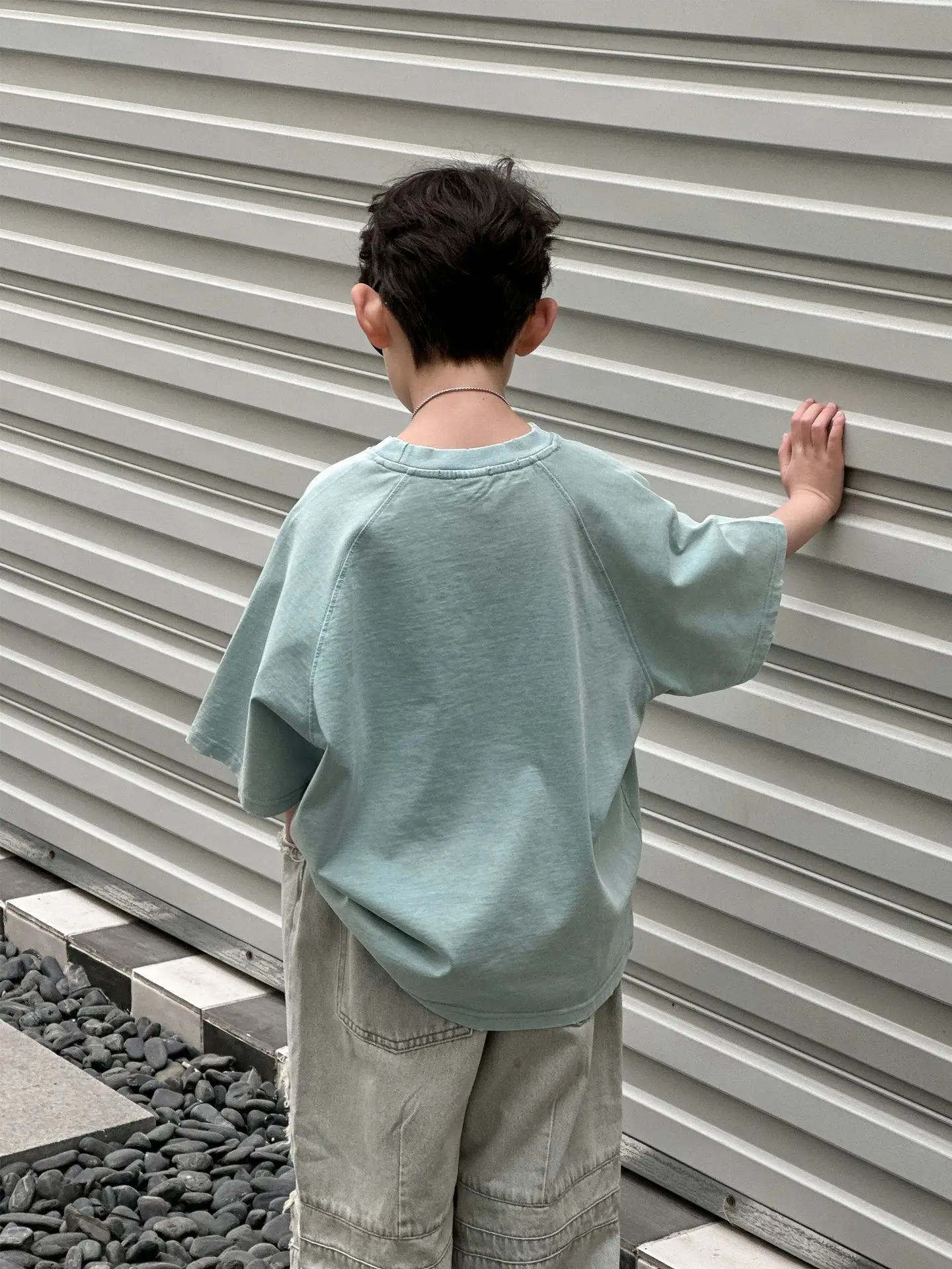 Kids Pure Cotton T-Shirt Light Blue 2025 Summer - Image 5